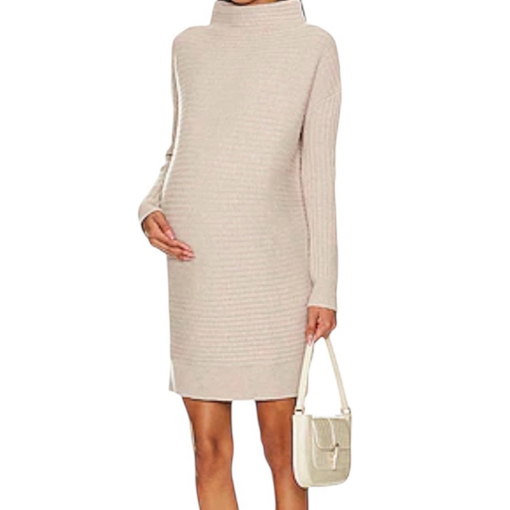 Hatch Cream Ribbed Turtleneck Sweater Dress
